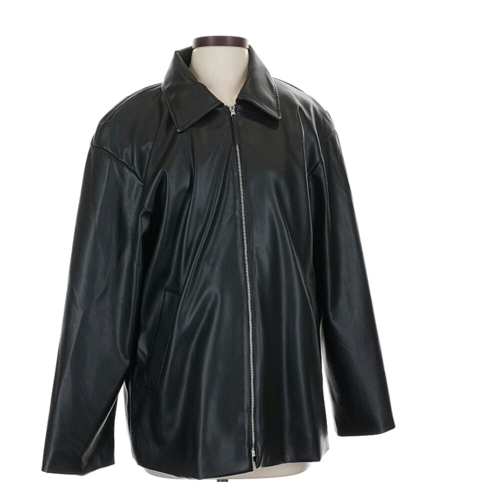 LAAGAM Black Faux leather jacket Waist Length Size S